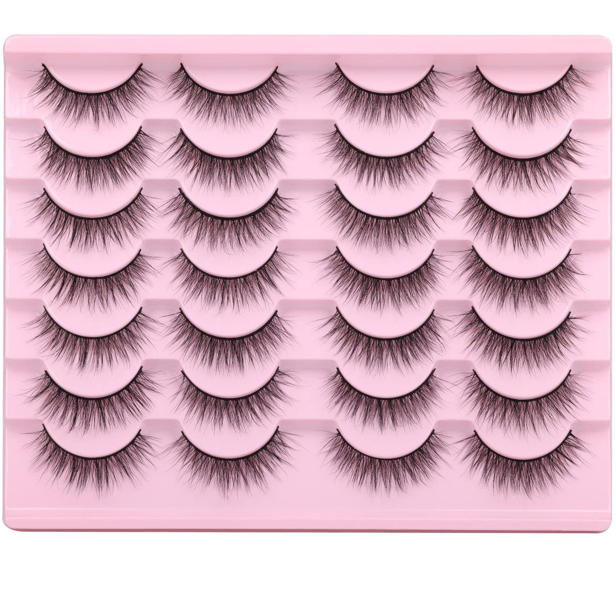 Wispy Lashes 12mm False Eyelashes Natural Look Short Fluffy Faux Mink Eyelashes Wispies Ripple Strip Lashes Pack, 14 Pairs