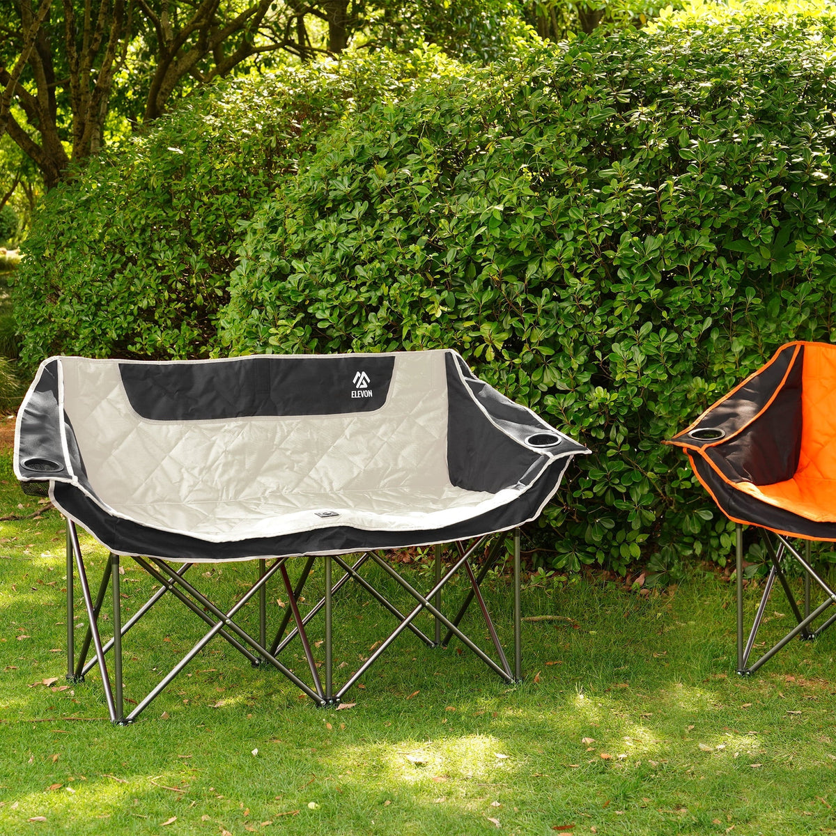 BalanceFrom Oversized Double Camping Chair，2-Person Heavy-Duty Folding Loveseat，Portable Outdoor Chair，with Armrests, Cup Holders & Carry Bag, for Camping, Picnic, Backyard