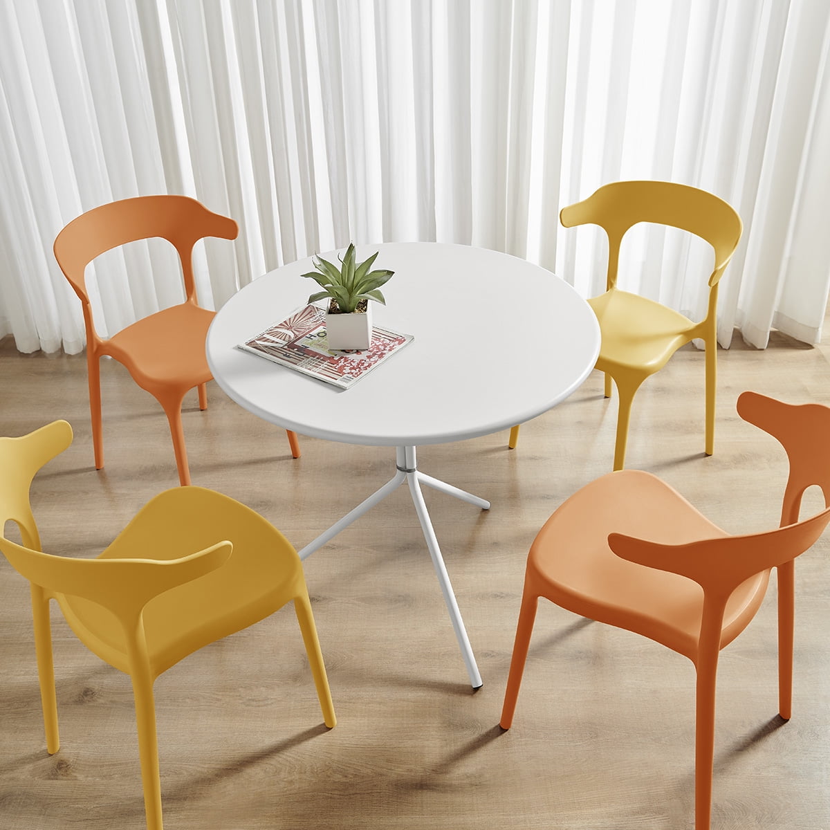 XDECO Dining Chairs 4 Pack,Stackable Modern Chair for Indoor/Outdoor,Orange