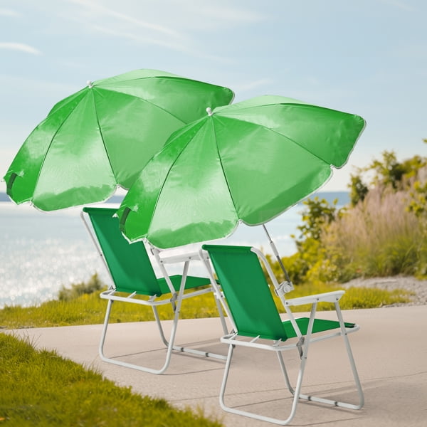 Folding Beach Chair with Umbrella for Adults, Lightweight Porable Camping Chair with 265lbs Capacity for Travel Picnic Concert & Outdoor Activities, Green