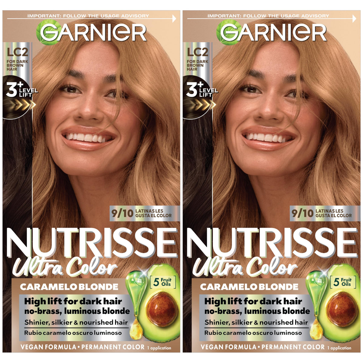 Garnier Nutrisse Ultra Color Nourishing Bold Permanent Hair Color Creme, LC2 Hi-Lift Dark Blonde (Coconut Flan), Pack of 2, Hair Dye Kit for 8 Weeks of Bold Hair Color Even on Dark Bases