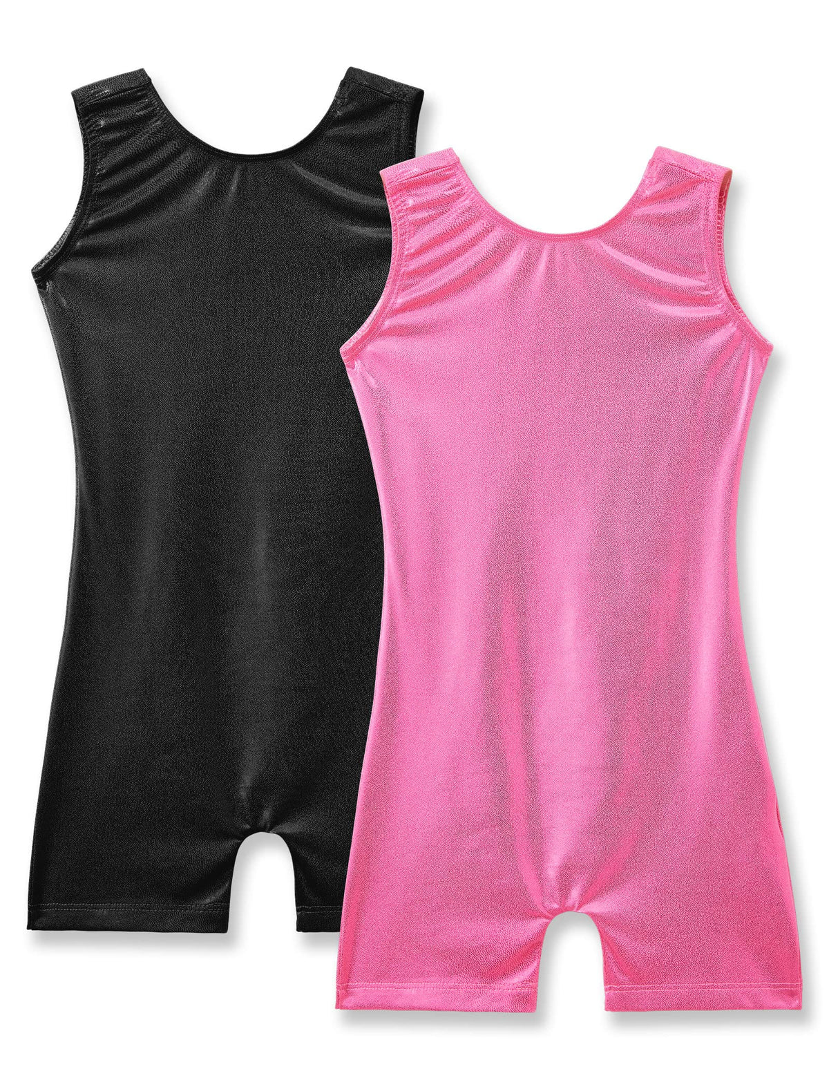 Nymphperi Girls Gymnastics Leotards 2 Pack Shiny Seamless Soft Black Breatheble Biketards Sparkle Rose Red Outfits Size 5-6 Years Old for Children Dance Class Swim