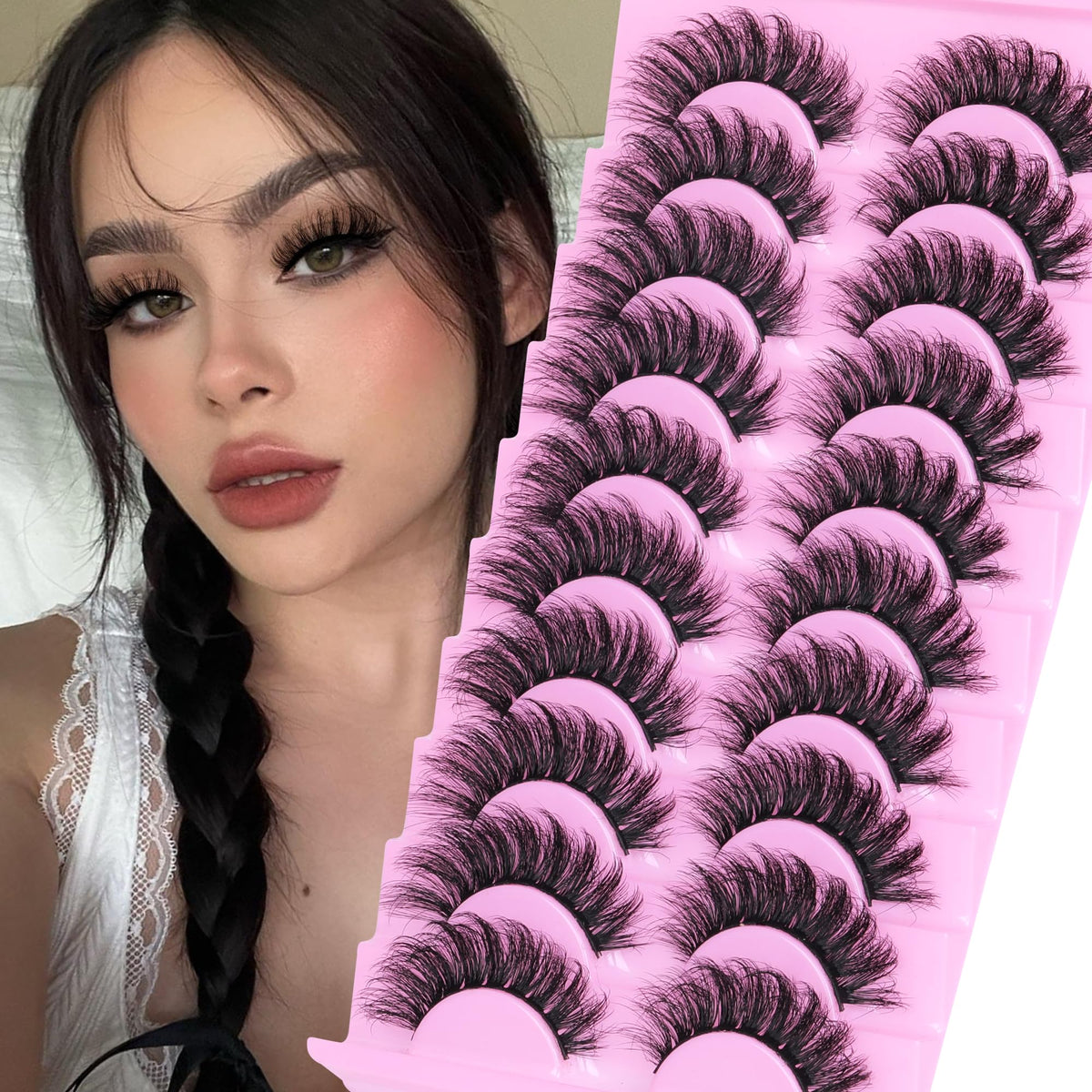 Wispy False Eyelashes Fluffy Mink Lashes Natural Look Cat Eye Lashes Pack 10 Pairs Fake Eyelashes Like Extensions 5D Volume Strip Lashes 18mm Mink Eyelashes by TNFVLONEINS