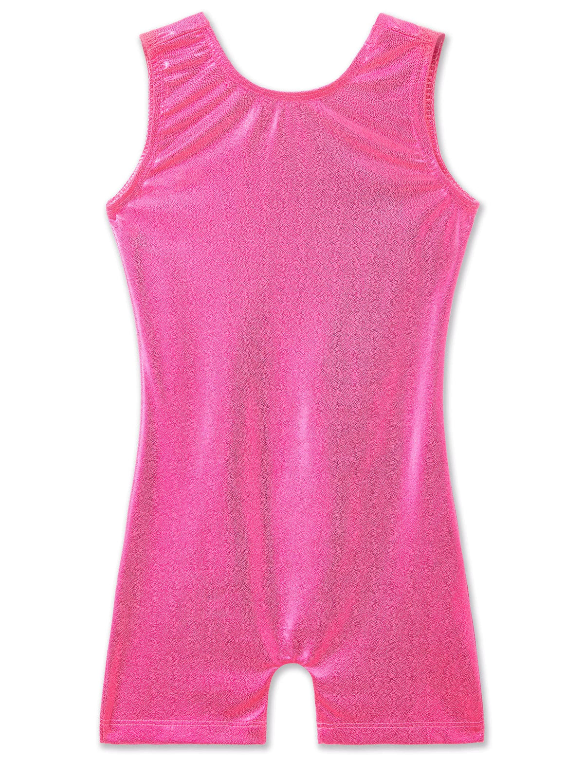 TENVDA Gymnastics Leotards for Girls 6-7 Years Old Metallic Sparkly Hotpink Professional Tumbling Competition Biketard Unitard