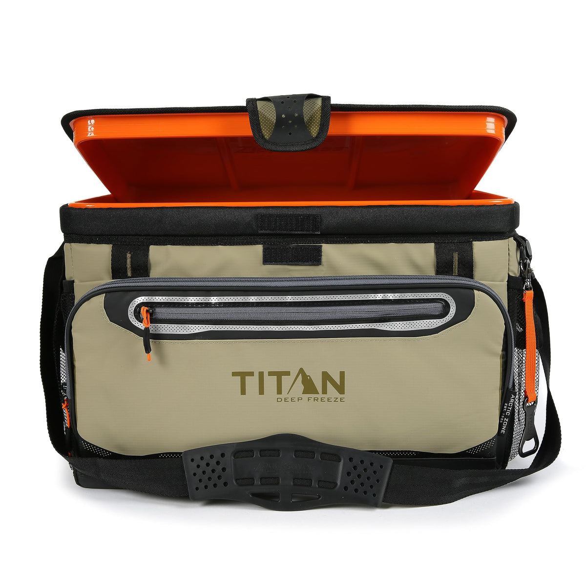 Titan Deep Freeze Cooler - 48 Can Zipperless Hardbody Cooler - Deep Freeze Insulation, HardBody Liner, and SmartShelf - Moss