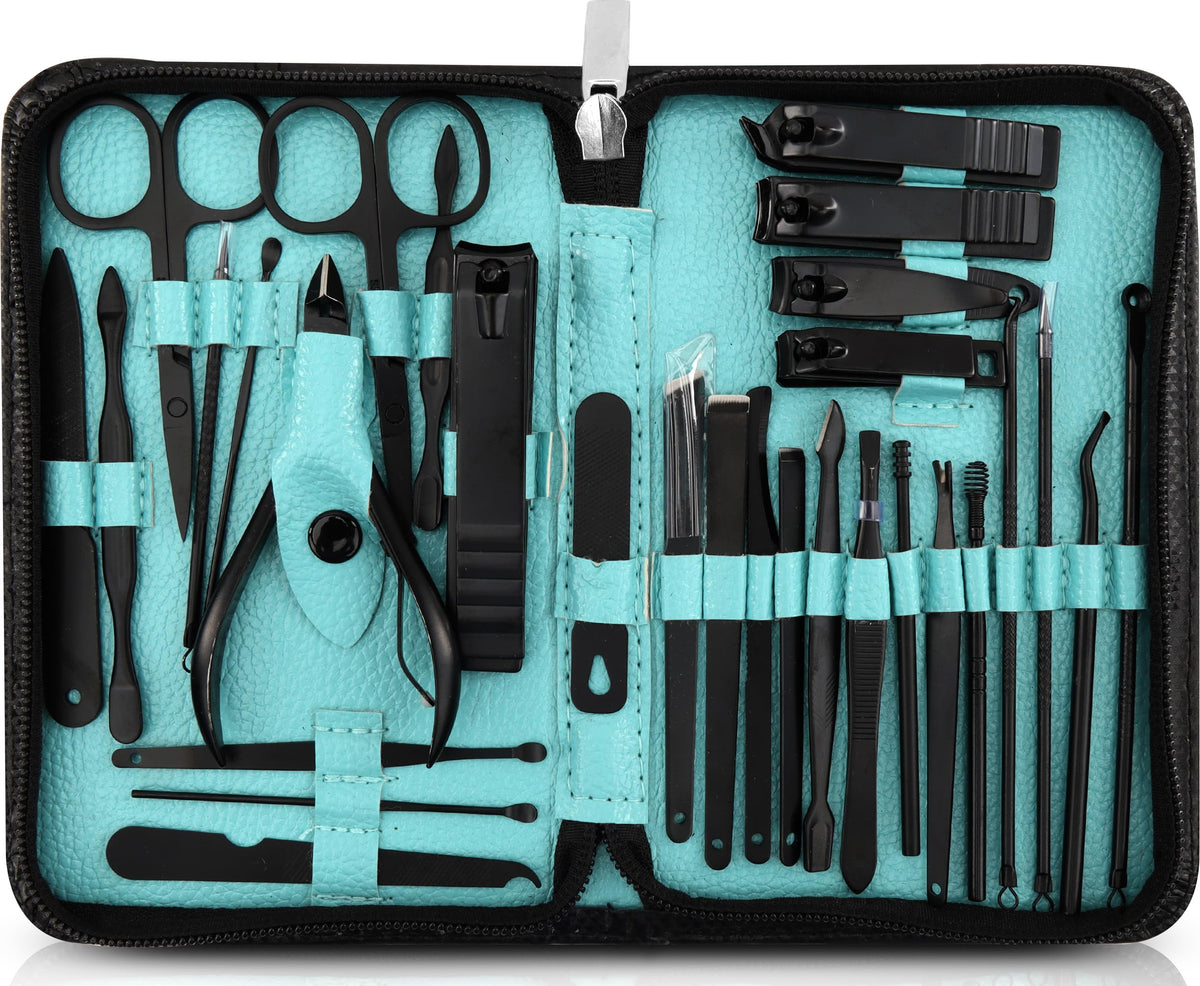 Utopia Care - Manicure Kit For Women and Men, Manicure Set with Nail Clippers or Nail Kit Includes Fingernail & Toenail Clippers,30-Pcs Pedicure Kit Stocking Stuffers With Travel Case - Black