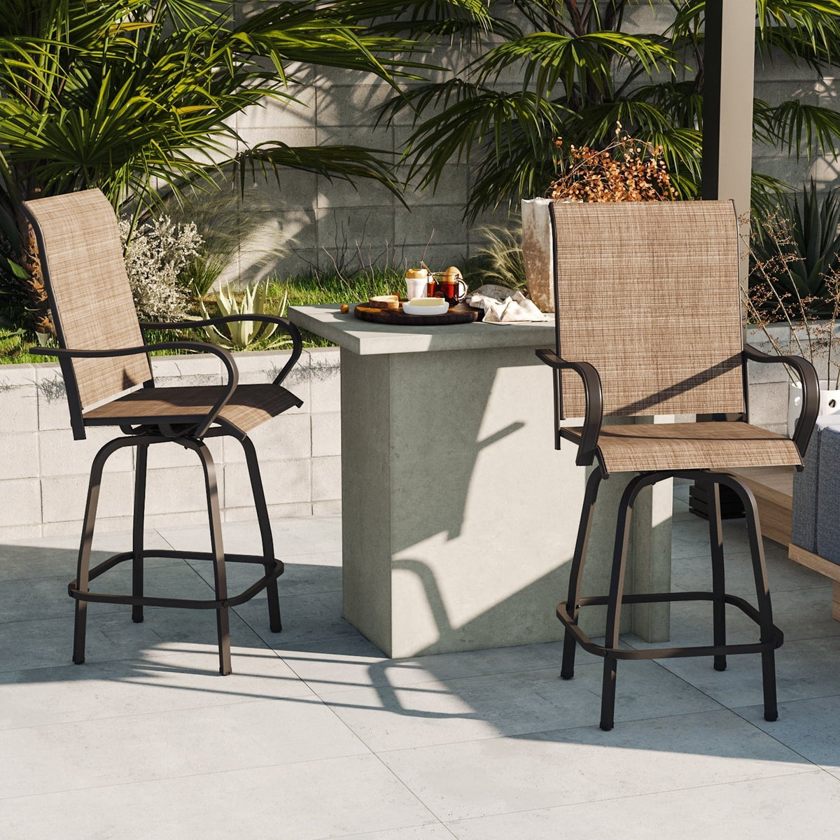 BaPiPro Outdoor Swivel Bar Stools Set of 2, Premium Patio Bar Stools, Textilene Bar Height Patio Chairs, Tall Patio Chairs for Yard, Garden, Balcony