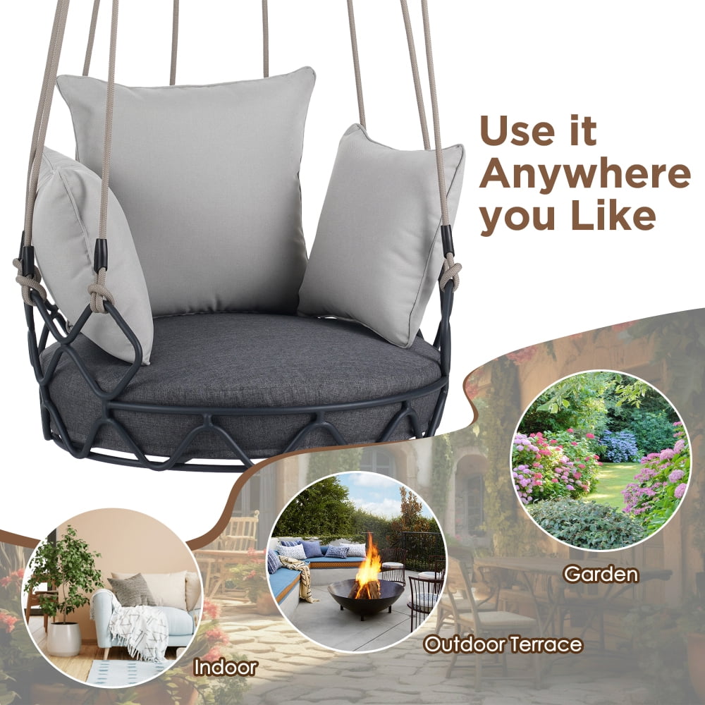 Baugery Hanging Egg Chair Without Stand, Outdoor Patio Egg Swing Chair for Patio Porch, Balcony (Beige/Grey)