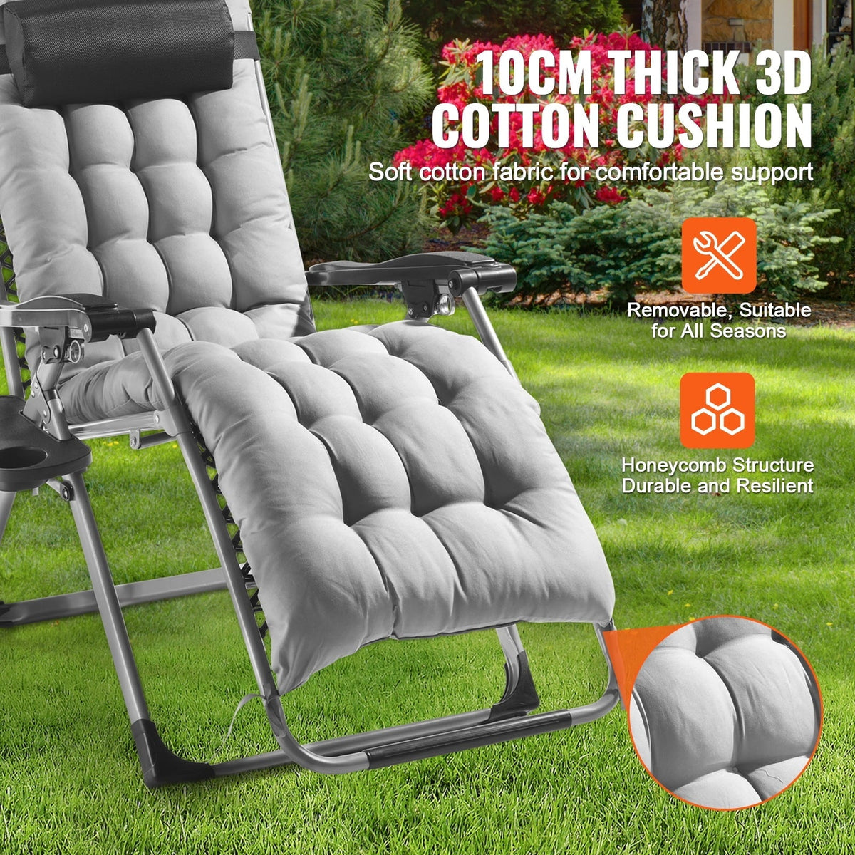 VEVOR Zero Gravity Chair, 26 inch Zero Gravity Recliner Lounge Chair for Indoor and Outdoor, Adjustable Anti Gravity Chair with Cushion, Headrest, Footrest, and Cupholder, 500 lbs, Gray