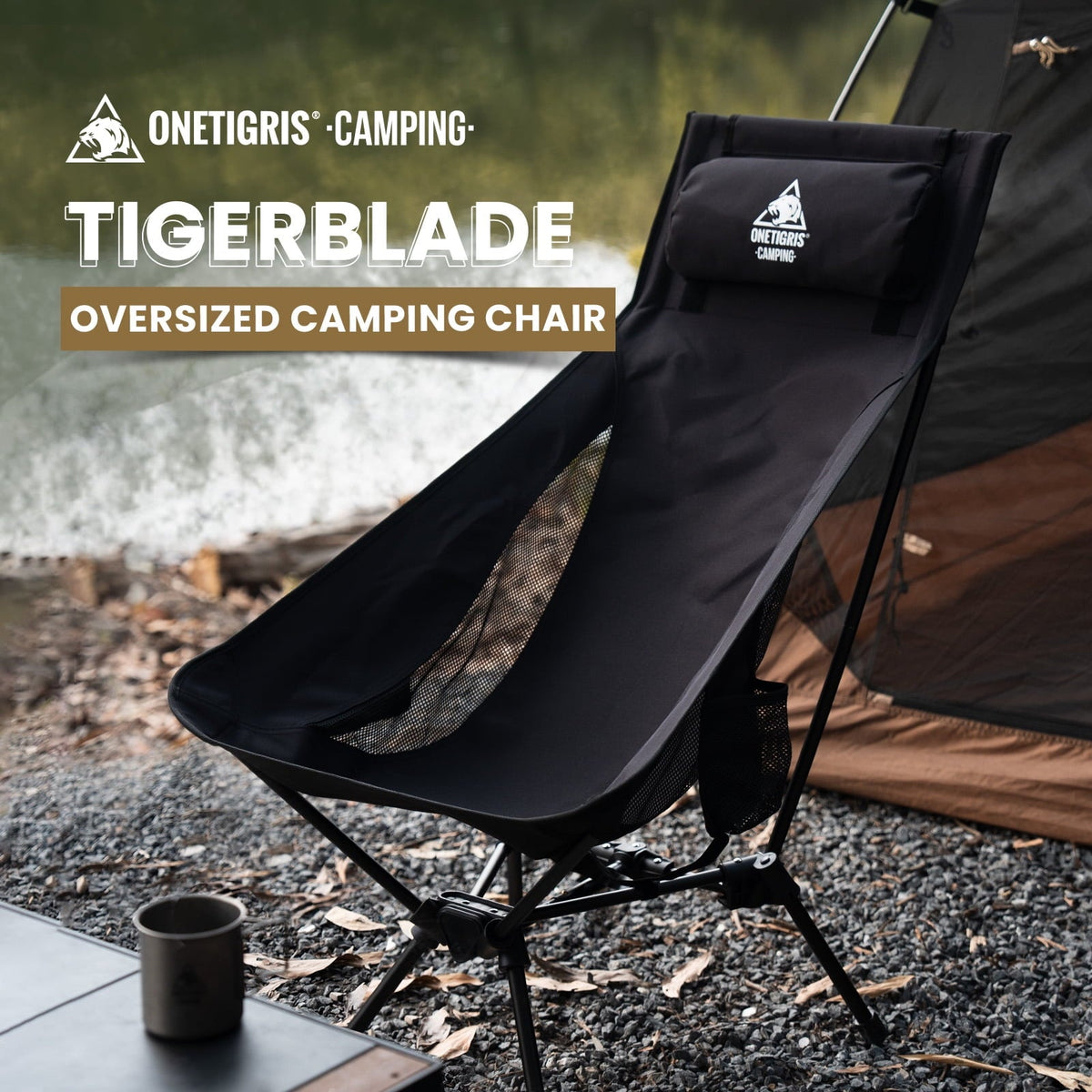 OneTigris Tigerblade High Back Camping Chair with Pillow Design, Comfortable Widened Seat Folding Chair