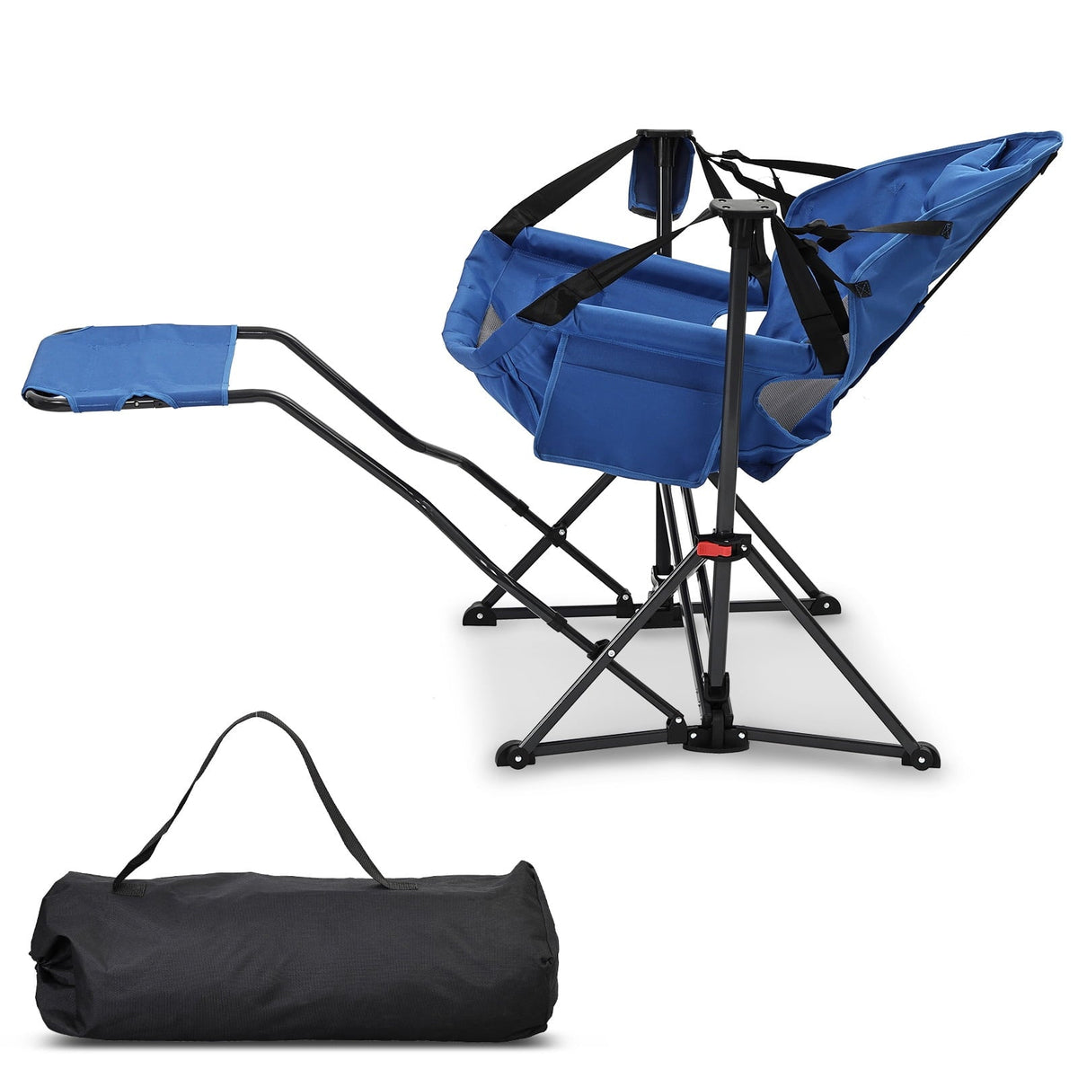 Ainfox Outdoor Hammock Camping Chair with Footrest, Foldable Portable Rocking Chairs for Adults Outside Swinging Camp with Cup Holder Pillow,Blue