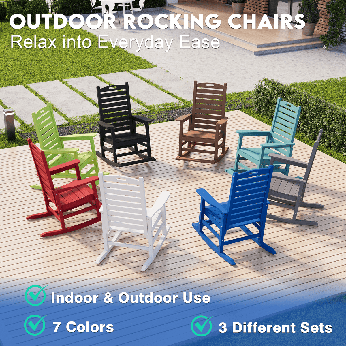 AreShark Oversized Rocking Chair Outdoor, HDPE PolyRocking Chair, All Weather Porch Rocker for Deck Patio Balcony, 380lbs, Navy Blue