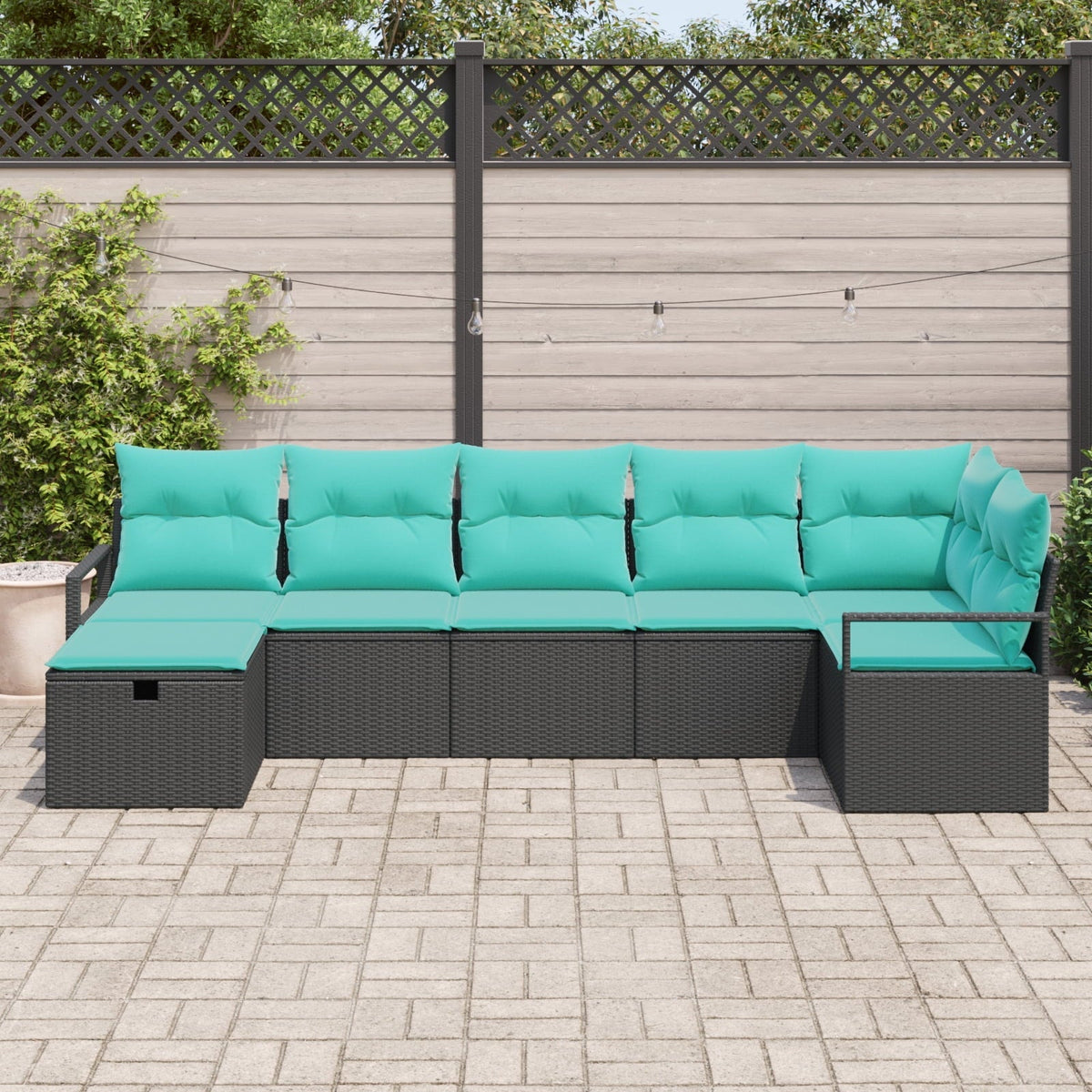vidaXL 7 Piece Garden Sofa Set with Cushions Black Poly Rattan, vidaXL 2-Seater Garden Sofa with Cushions Black Poly Rattan
