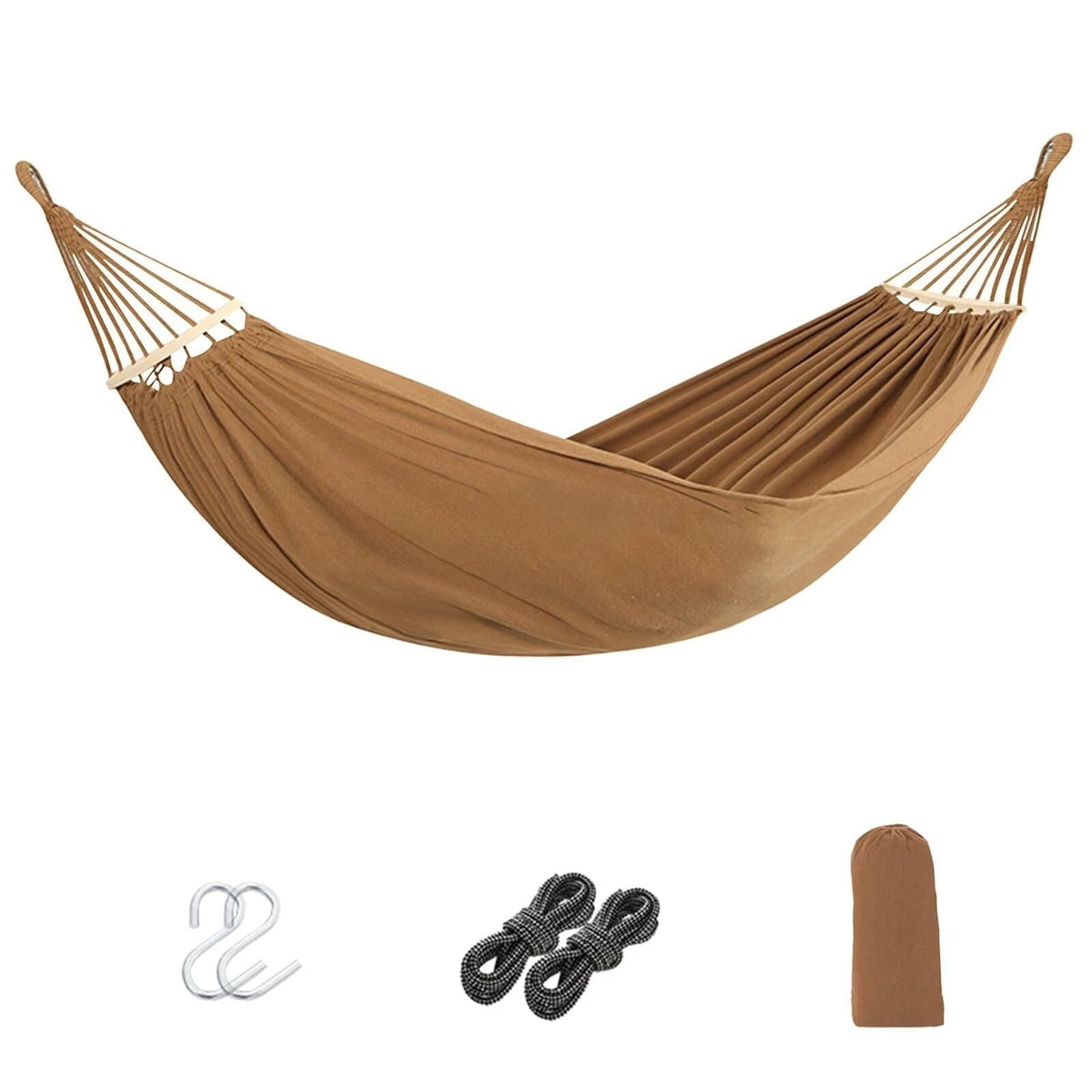 FTCBJJA Single-Person Portable Hammock for Garden - Sturdy Swing Hammock Up to 440lbs with Travel Bag for Porch, Patio, Yard, Bedroom, Outdoor, Beach (Camel)