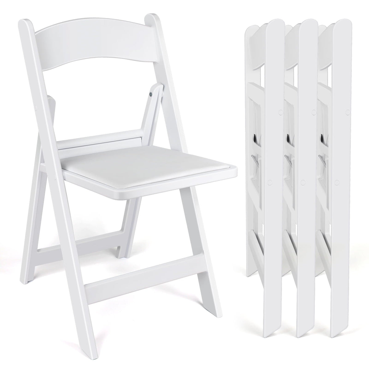 Fenbeli 4 Pack White Resin Folding Chairs with Padded Seats - Indoor/Outdoor Folding Chairs for Events Lightweight Foldable Chairs
