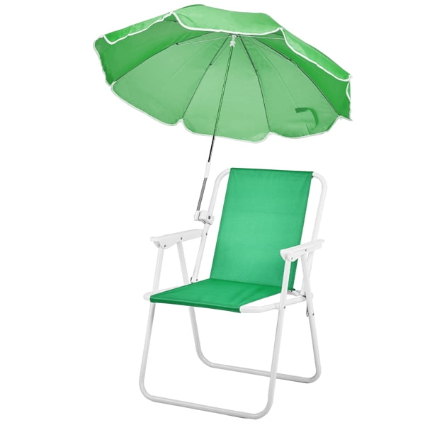 Folding Beach Chair with Umbrella for Adults, Lightweight Porable Camping Chair with 265lbs Capacity for Travel Picnic Concert & Outdoor Activities, Green