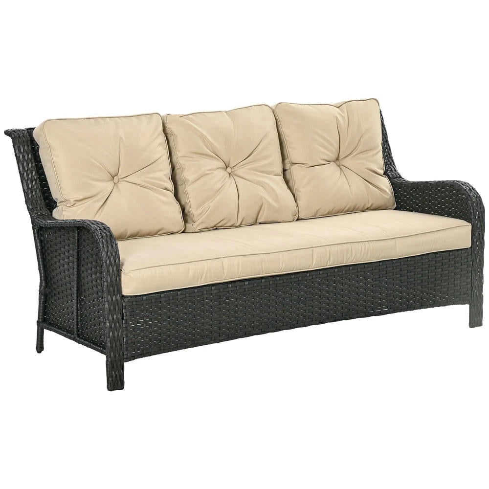 GVN Outdoor Couch Patio Sofa,3-Seater Outdoor Sofa w/ 4" Thick Cushions, Outdoor Couch, Beige