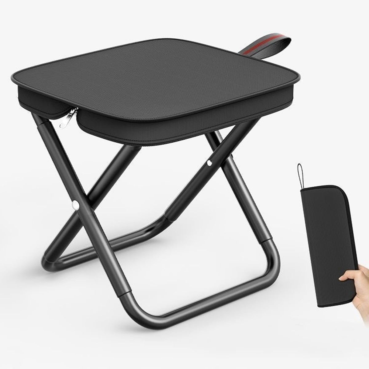 MDHAND Portable Folding Stool with Carry Bag, Camping Stool, Ultralight Folding Chair for Travel, Fishing, Picnic, BBQ (Black)