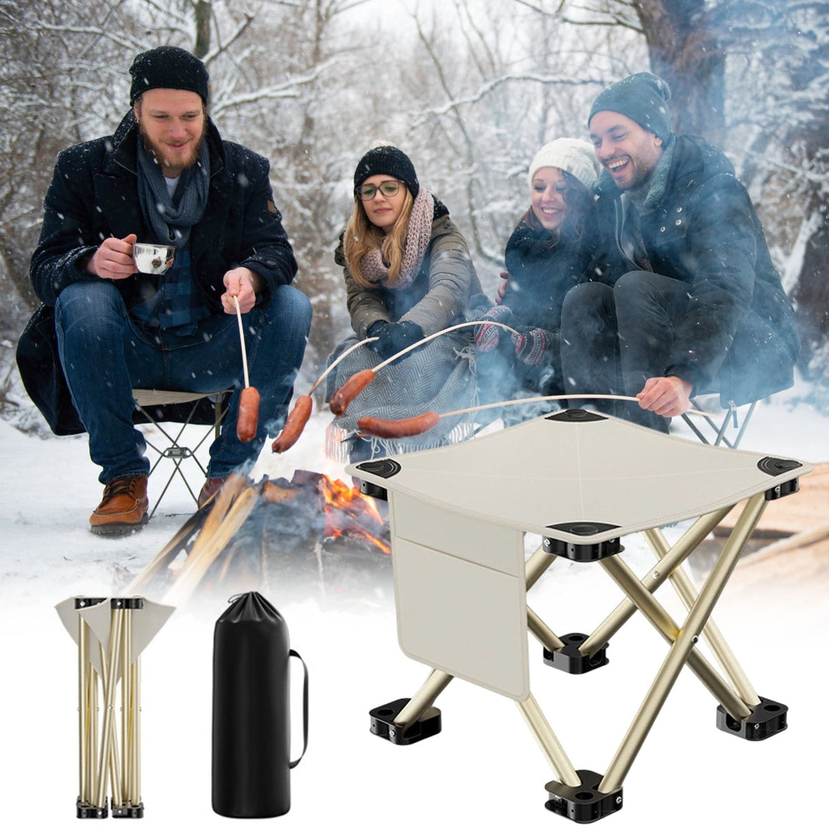 Rwvbm Portable Folding Camping Stool - 1 Second Setup 360lb Capacity Lightweight Aluminum Frame 13x13x13in Seat Includes Carry Bag for Outdoor,Fishing,Hiking,BBQs