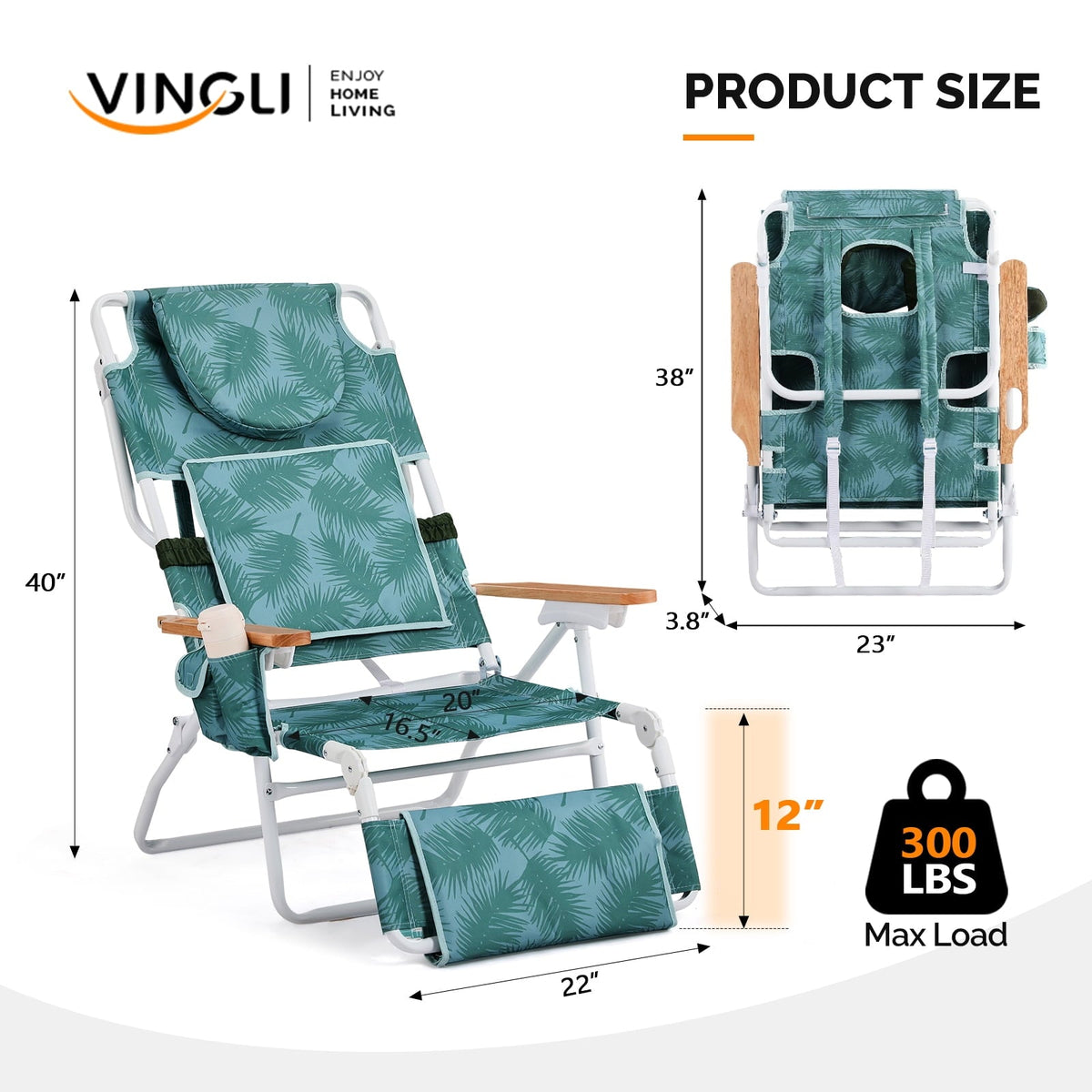 UBesGoo 3-in-1 Patio Lounger - Reclining Outdoor Chair with Built-in Drink Holder & Convenient Carry Bag, Green