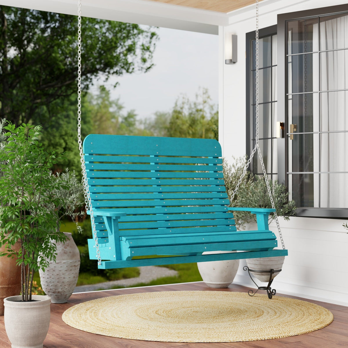 Wildridge Signature Porch Swing, Aruba Blue - Outdoor Weather Resistant Recycled Plastic Furniture for Patio