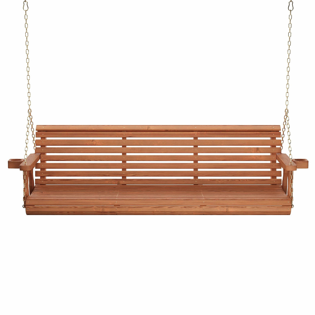 Amish Casual 6 Foot Roll Back Porch Swing with Cup Holders in Cedar Stain - Amish Made in The USA from Treated Pine Heavy Duty 700 Lb. Weight Capacity