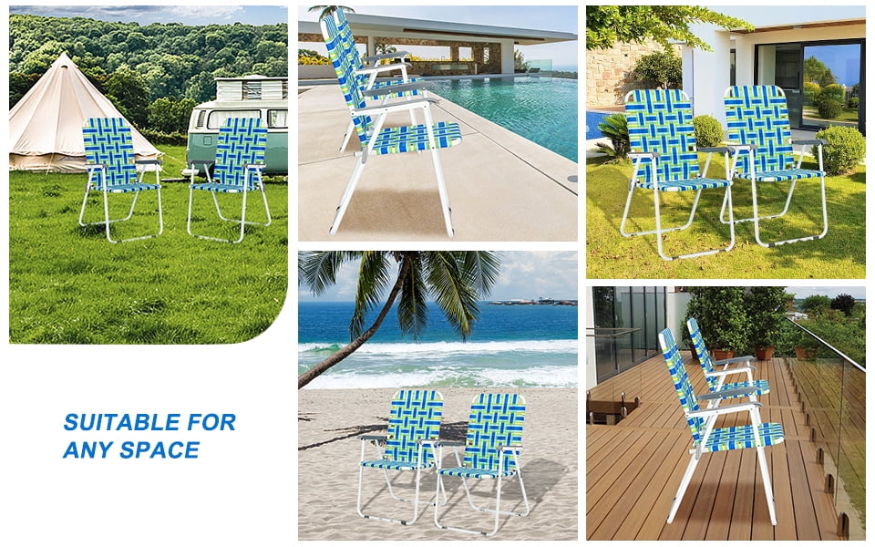 Matladin 1-Pack Folding Patio Lawn Chair, Beach Chair for Adults, Camping Chair with Webbed Airflow Mesh for Outdoor, Blue