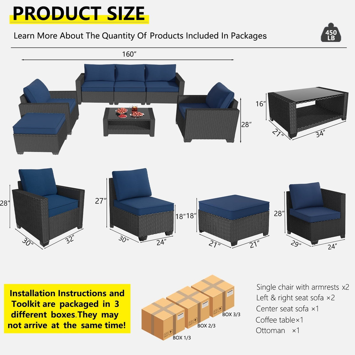 Opemtdo Sofa 7-Piece Modular Outdoor Wicker Sectional Patio Furniture Set with Ottoman and Two-Tier Coffee Table, Brown