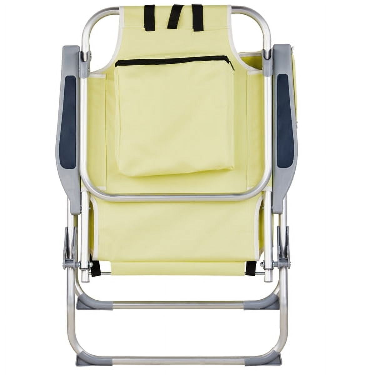 63*70*99cm Heightened Oxford Cloth Silver White Aluminum Tube Bearing 100kg Beach Chair with Cup Holder Storage Pouches Yellow