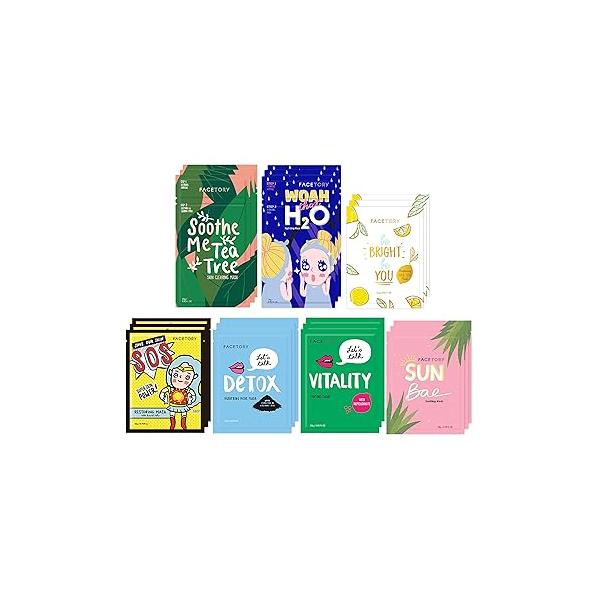 FACETORY K Beauty Face Mask Skin Care - BEST OF 7 COLLECTION Sheet Set | Natural Premium Korean For All Types No Sulfates Parabens (7 pc)