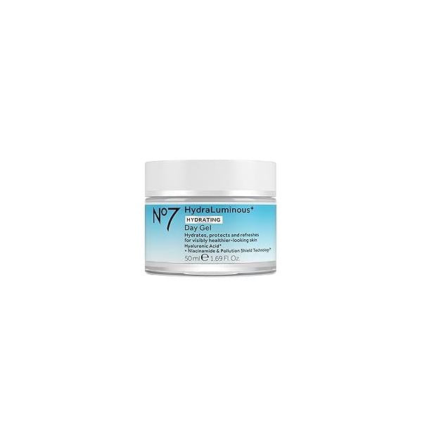 No7 HydraLuminous+ Hydrating Day Gel Moisturizer - Hyaluronic Acid and Vitamin B3 Niacinamide Face to Hydrate, Protect & Refresh Skin Supports Barrier Repair (1.69 Fl Oz)