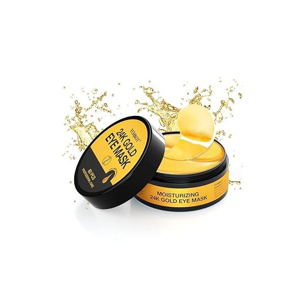 TUNBOT Under Eye Patches-24k Gold Mask Pads - 60 Pieces, Collagen Hyaluronic Acid Mask, Anti-Aging, Reduce Dark Circles, Puffiness and Wrinkles, For Men Women