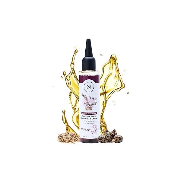 NaturAll 100% Natural Chebe & Jamaican Black Castor Oil for Hair Growth - Authentic (from Chad) with Nozzle Easy Application, 3.38 Oz