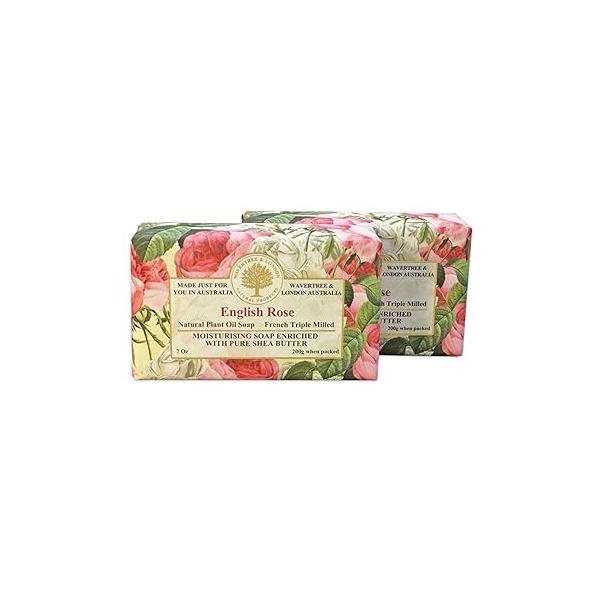 Wavertree & London English Rose Scented Natural Soap Bars for Men Women (2 x 7oz) - Moisturizing Triple-Milled Enriched with Shea Butter Plant-Based Bath Body Bar All Skin Types