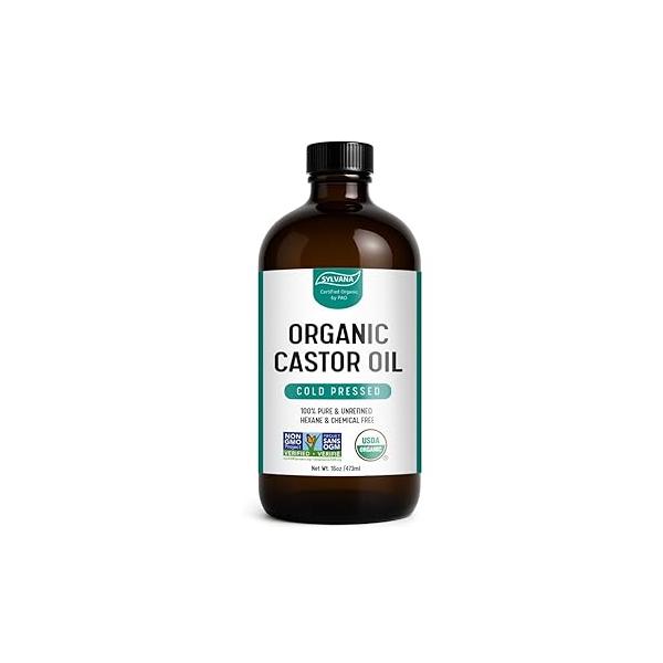 Organic Castor Oil - Cold-Pressed, Hexane-Free, Vegan (16oz) Nourishing Hair & Skin Treatment, Lash Brow Serum，16oz