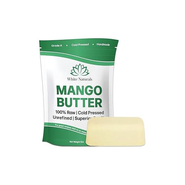 Mango Butter Raw Organic Unrefined Natural Pure Skin & Hair Moisturizer, Cold Pressed, Use with Shea in DIY Whipped Body Butter, Soap Making, Seed Lotion, Lip Balm Hand Cream 16oz Block