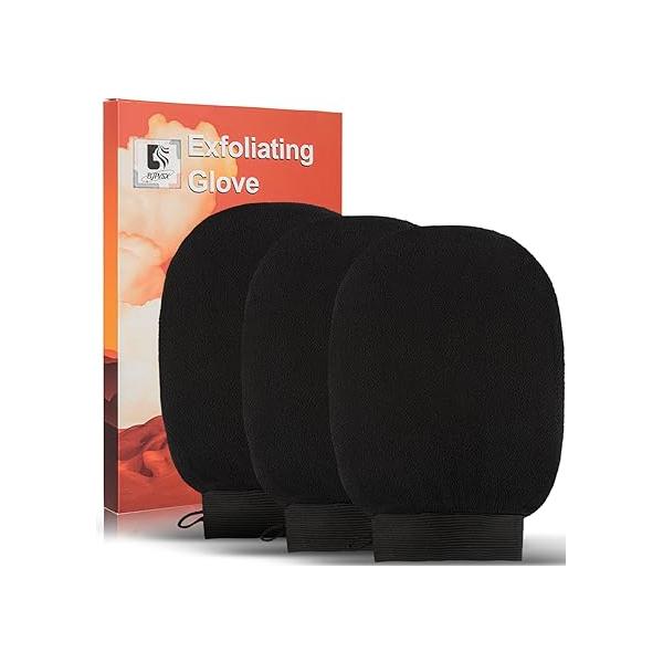 Exfoliating Glove Body Scrubber, Scrubber Mitt for Normal to Dry Skin, Exfoliator Self-Tan Removal and Applicationin, Made of Viscose Fiber （2 Black）