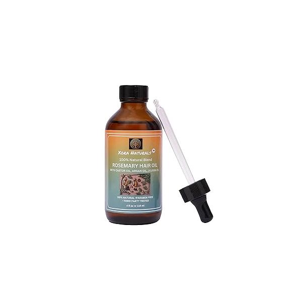 Rosemary Hair Oil | With Castor Oil, Argan Jojoba Strengthening Moisturizing and Volumizing 4 fl oz(118 ml) Amber Glass Bottle