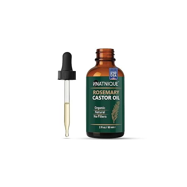 Organic Castor & Rosemary Oil - 100% Pure Cold-Pressed Hair Growth Oil, Hexane-Free Scalp Serum for Loss, Moisturizing Treatment Dry Lengthening 2oz