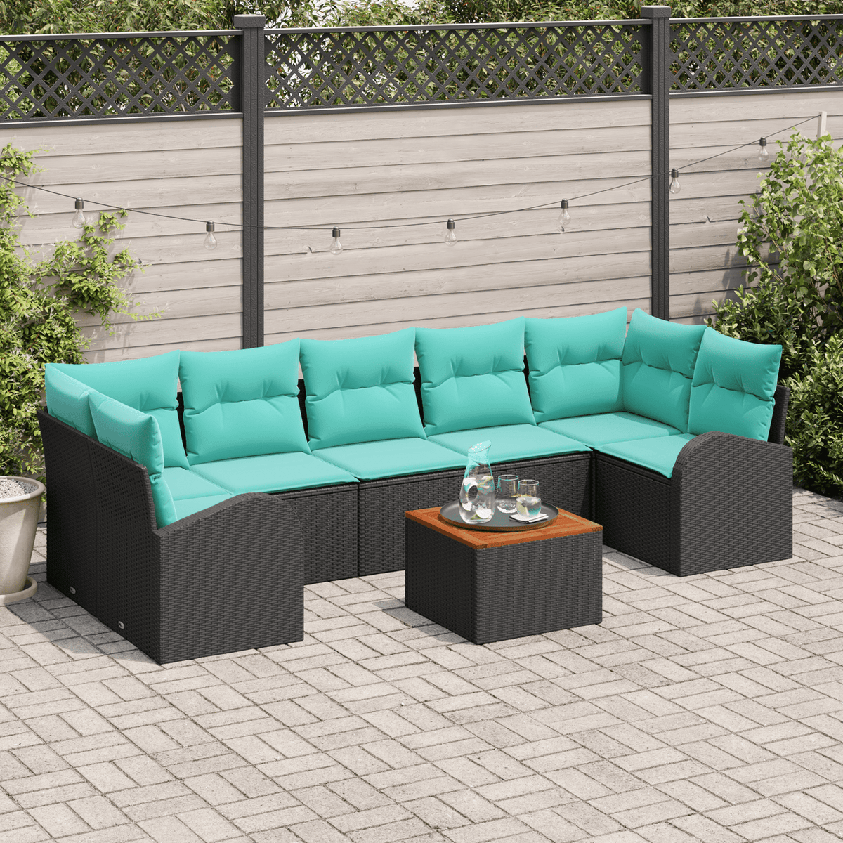 vidaXL 8 Piece Garden Sofa Set with Cushions Black Poly Rattan Acacia