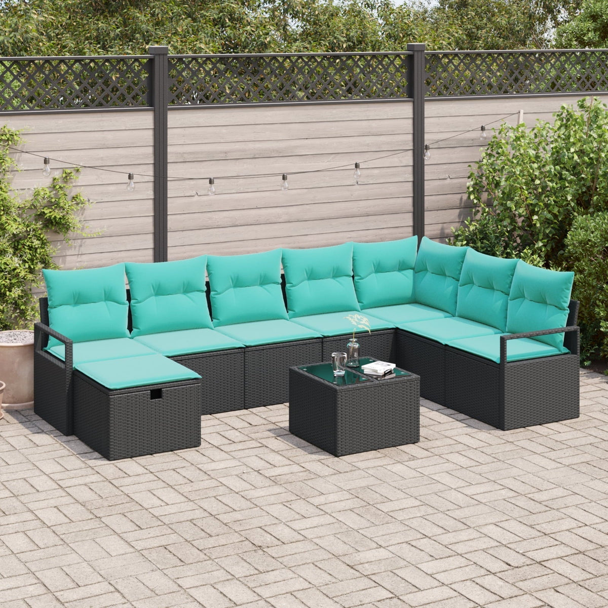 vidaXL 9 Piece Garden Sofa Set with Cushions Black Poly Rattan, vidaXL 2-Seater Garden Sofa with Cushions Black Poly Rattan