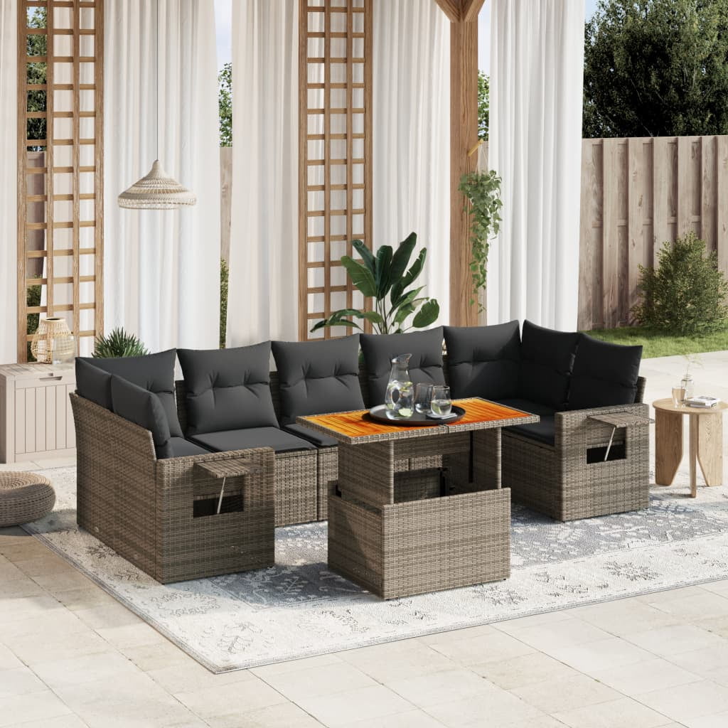 vidaXL Garden Sofa Set Grey PE rattan Large Adjustable Armrests