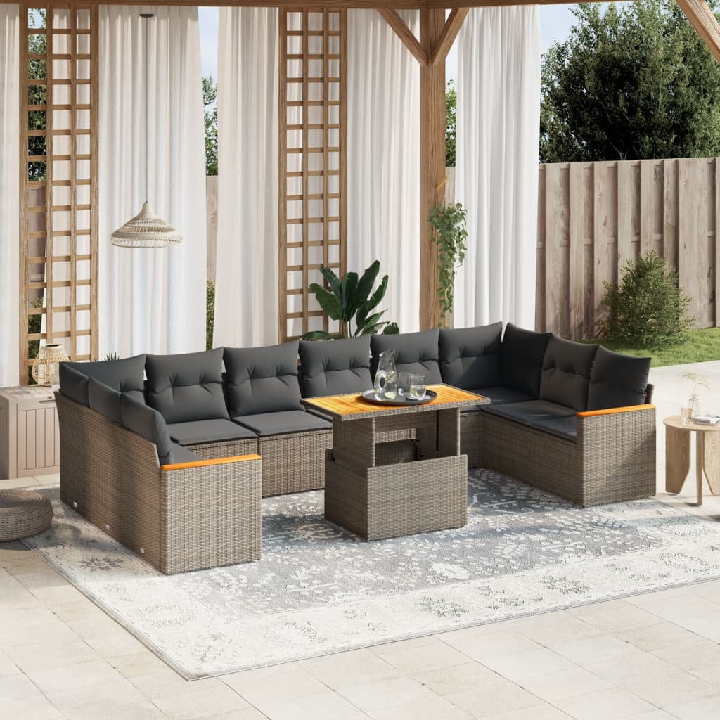 vidaXL Garden Sofa Set Grey PE rattan Large Adjustable Armrests