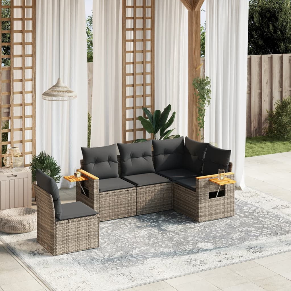 vidaXL Garden Sofa Set Grey PE rattan Medium Adjustable Armrests